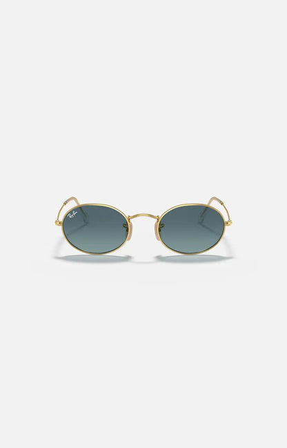 Ray-Ban RB3547 occhiale da sole oro metallo lenti blu frontale
