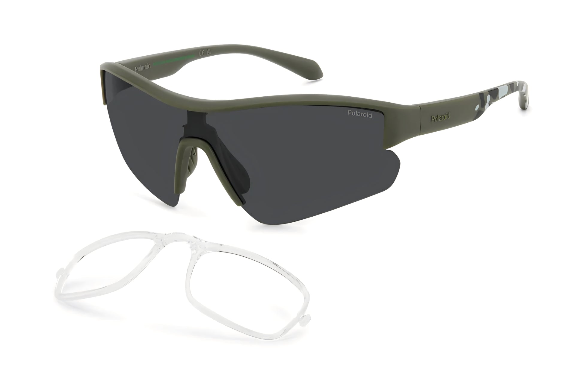 Occhiali da sole polarizzati Polaroid PLD7061/CI/S DLDM9; con montatura verde e clip interno trasparente removibile